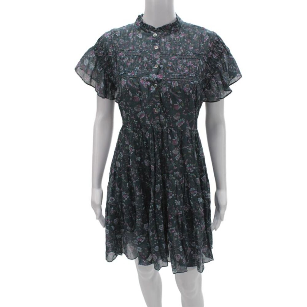 Isabel Marant Etoile Women Shirt Dress Dark Gray Floral Short Sleeve Size 38